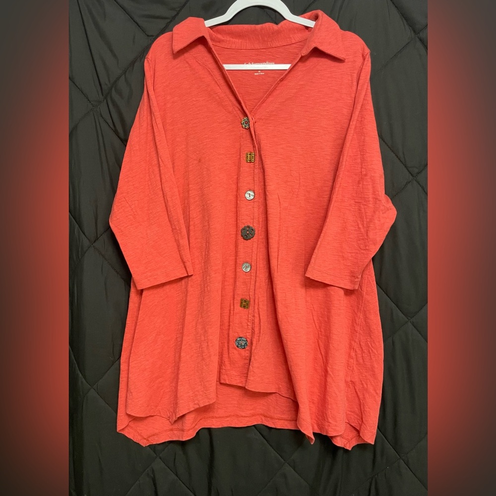 Soft Surroundings Coral Button-Down Shirt
